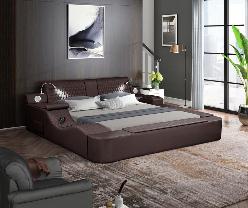 GFD Home - Zoya Smart Multifunctional King Size Bed Made with Wood in Brown - GreatFurnitureDeal