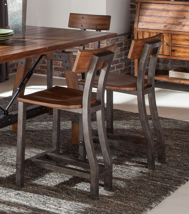 GFD Home - Rustic Brown and Gunmetal Finish 7pc Dining Set Counter Height Table And 6x Counter Height Chairs Industrial Design Wooden Dining Furniture - GreatFurnitureDeal