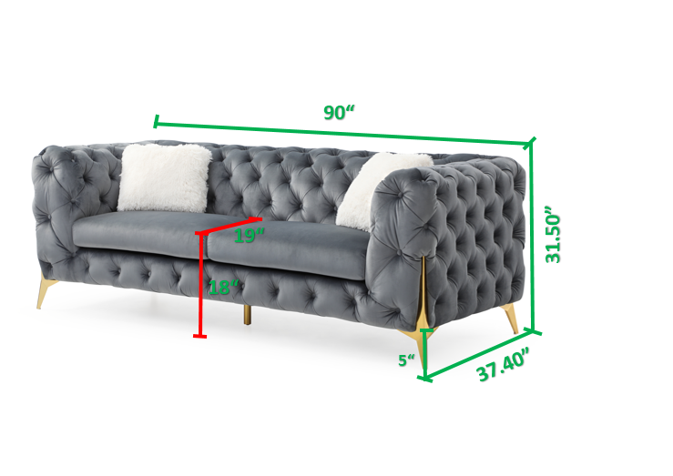 GFD Home - Moderno Tufted 2 Pc Living Room Set Finished in Velvet Fabric in Gray - GreatFurnitureDeal