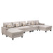 GFD Home - Nolan Beige Linen Fabric 6Pc Double Chaise Sectional Sofa with Interchangeable Legs, a USB, Charging Ports, Cupholders, Storage Console Table and Pillows - GreatFurnitureDeal