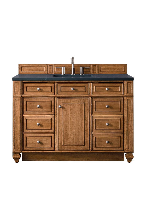 James Martin Furniture - Bristol 48" Single Vanity, Saddle Brown, w- 3 CM Charcoal Soapstone Quartz Top - 157-V48-SBR-3CSP - GreatFurnitureDeal