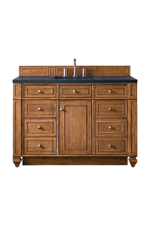 James Martin Furniture - Bristol 48" Single Vanity, Saddle Brown, w- 3 CM Charcoal Soapstone Quartz Top - 157-V48-SBR-3CSP - GreatFurnitureDeal