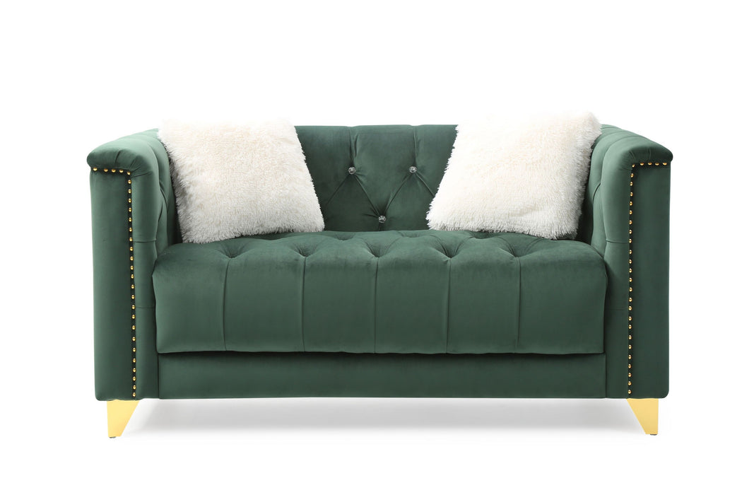 GFD Home - Russell Tufted Upholstery 2 Pc Living Room Set Finished in Velvet Fabric in Green - GreatFurnitureDeal