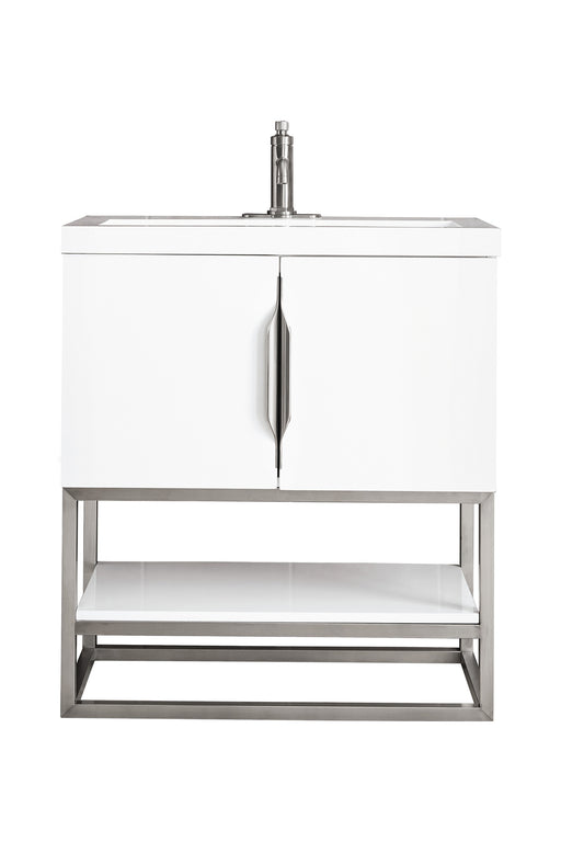 James Martin Furniture - Columbia 31.5" Single Vanity Cabinet, Glossy White, Brushed Nickel, w/ White Glossy Composite Countertop - 388V31.5GWBNKWG - GreatFurnitureDeal