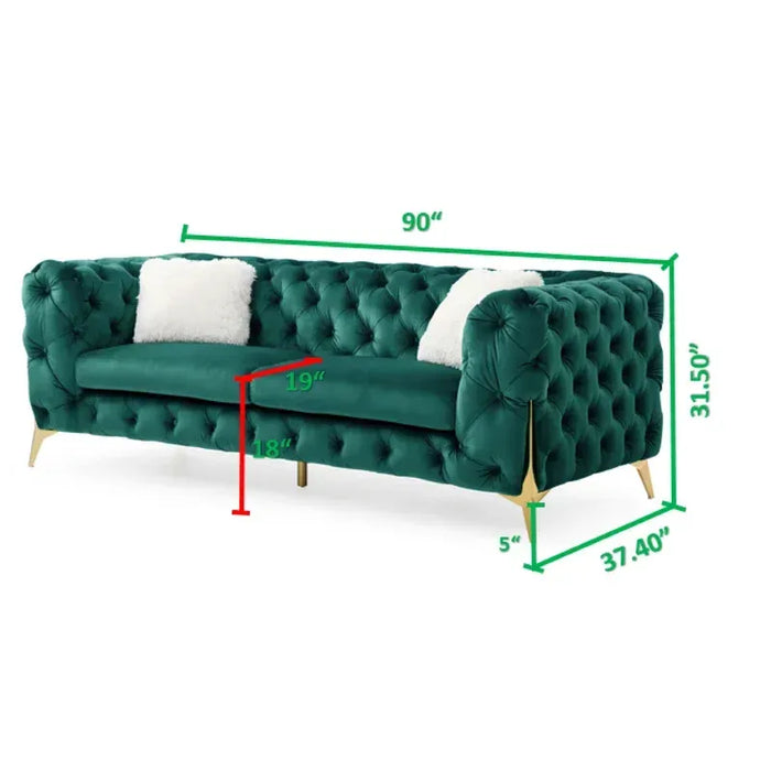 GFD Home - Moderno 3 Pc Tufted Living Room Set Finished with Velvet in Green - GreatFurnitureDeal
