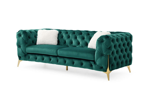 GFD Home - Moderno 3 Pc Tufted Living Room Set Finished with Velvet in Green - GreatFurnitureDeal