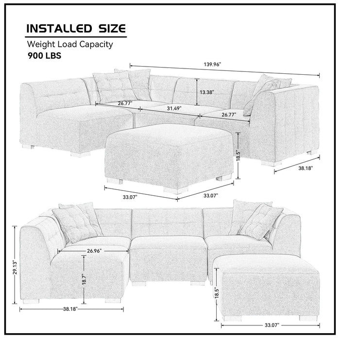 GFD Home - Sectional Sofa with Ottoman DIY Combination Sofa Blue - GreatFurnitureDeal