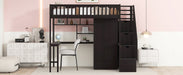 GFD Home - Twin size Loft Bed with Bookshelf,Drawers,Desk,and Wardrobe-Espresso - GreatFurnitureDeal