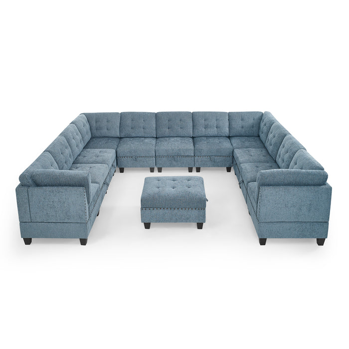 GFD Home - U shape Modular Sectional Sofa，DIY Combination，includes Seven Single Chair， Four Corner and One Ottoman，Navy Blue - GreatFurnitureDeal