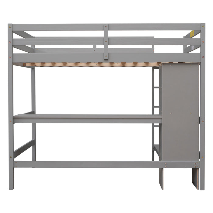 GFD Home - Full Size Loft Bed with Multifunction Shelves and Under-bed Desk, Gray - GreatFurnitureDeal