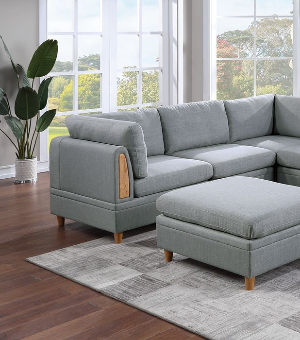 GFD Home - Living Room Furniture 8pc Sectional Sofa Set Light Grey Dorris Fabric Couch 3x Wedges 3x Armless Chair And 2x Ottomans - GreatFurnitureDeal