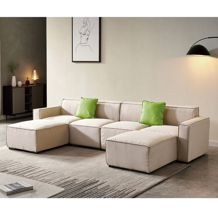 GFD Home - Modular U Shape Sectional Fabric Sofa (Beige) - GreatFurnitureDeal