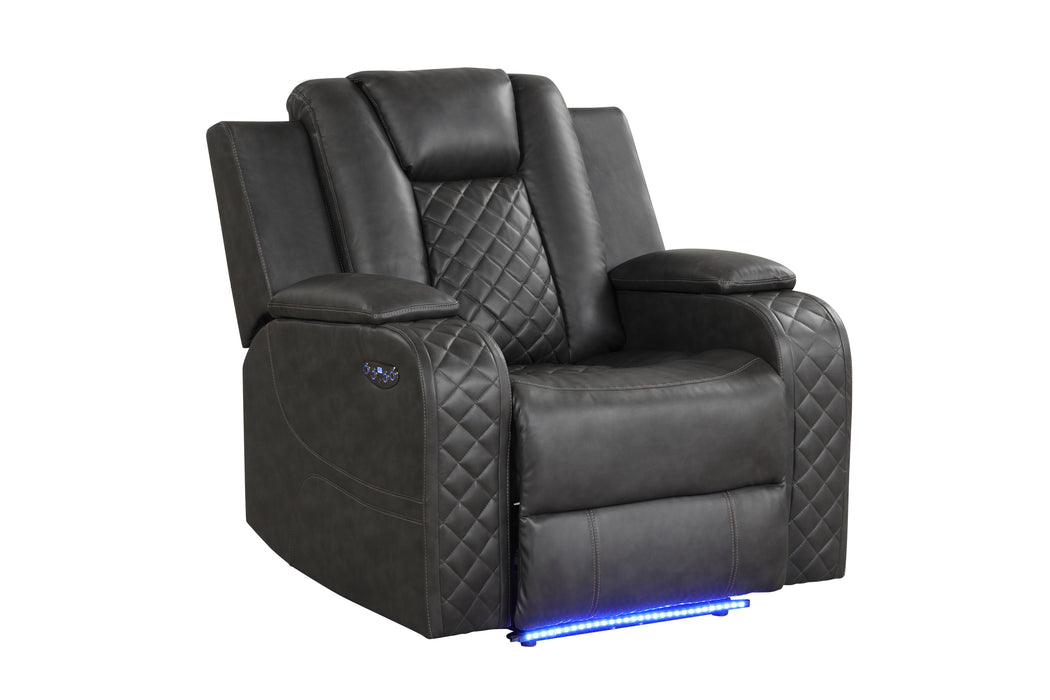 GFD Home - Benz LED & Power Recliner Chair Made With Faux Leather in Gray - GreatFurnitureDeal