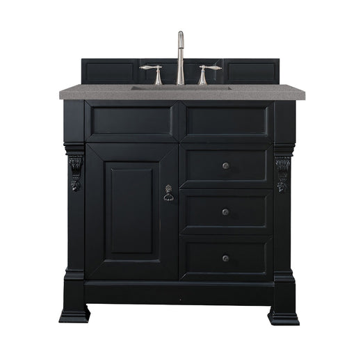 James Martin Furniture - Brookfield 36" Antique Black Single Vanity  w- 3 CM Grey Expo Quartz Top - 147-114-5536-3GEX - GreatFurnitureDeal