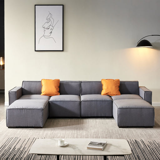 GFD Home - Modular U Shape Sectional Fabric Sofa (Grey) - GreatFurnitureDeal