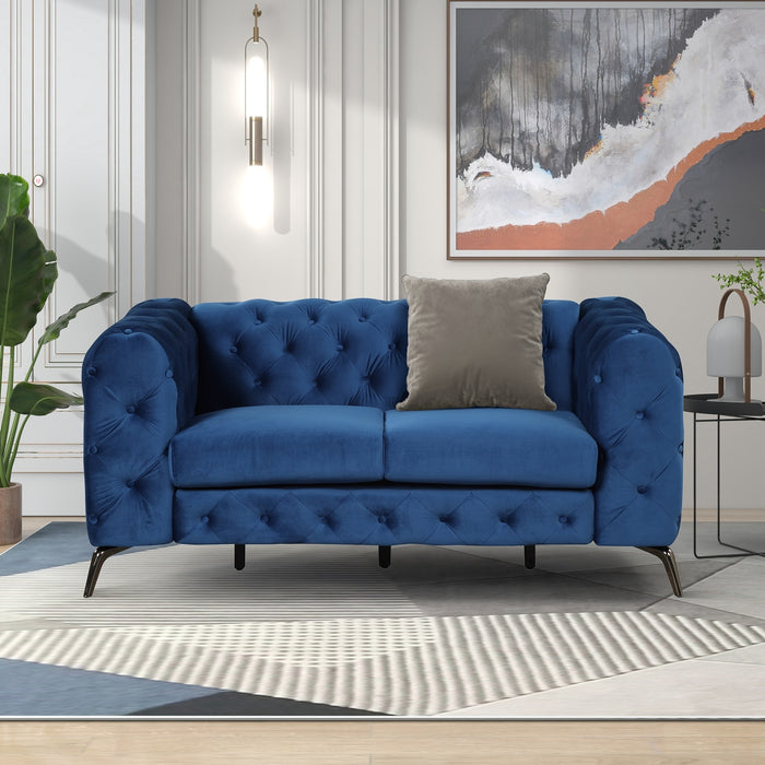 GFD Home - Modern 3-Piece Sofa Sets with Sturdy Metal Legs,Velvet Upholstered Couches Sets Including Three Seat Sofa, Loveseat and Single Chair for Living Room Furniture Set,Blue - GreatFurnitureDeal