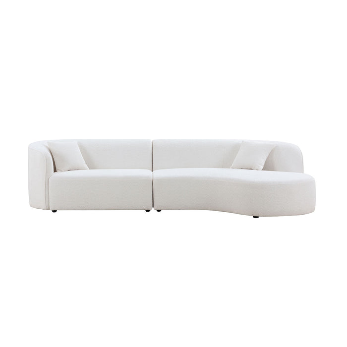 Luxury Modern Style Living Room Upholstery Curved Sofa with Chaise 2-Piece Set, Right Hand Facing Sectional,  Boucle Couch, White - GreatFurnitureDeal