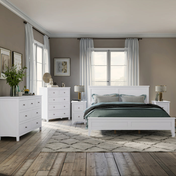 GFD Home - White Solid Wood 5 Pieces Queen Bedroom Sets(bed+nightstand*2+chest+dresser）NEW - GreatFurnitureDeal