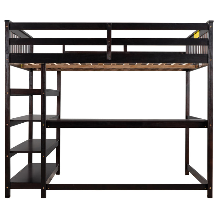 GFD Home - Full Size Loft Bed with Storage Shelves and Under-bed Desk, Espresso(OLD SKU:SM000246AAP-1) - GreatFurnitureDeal