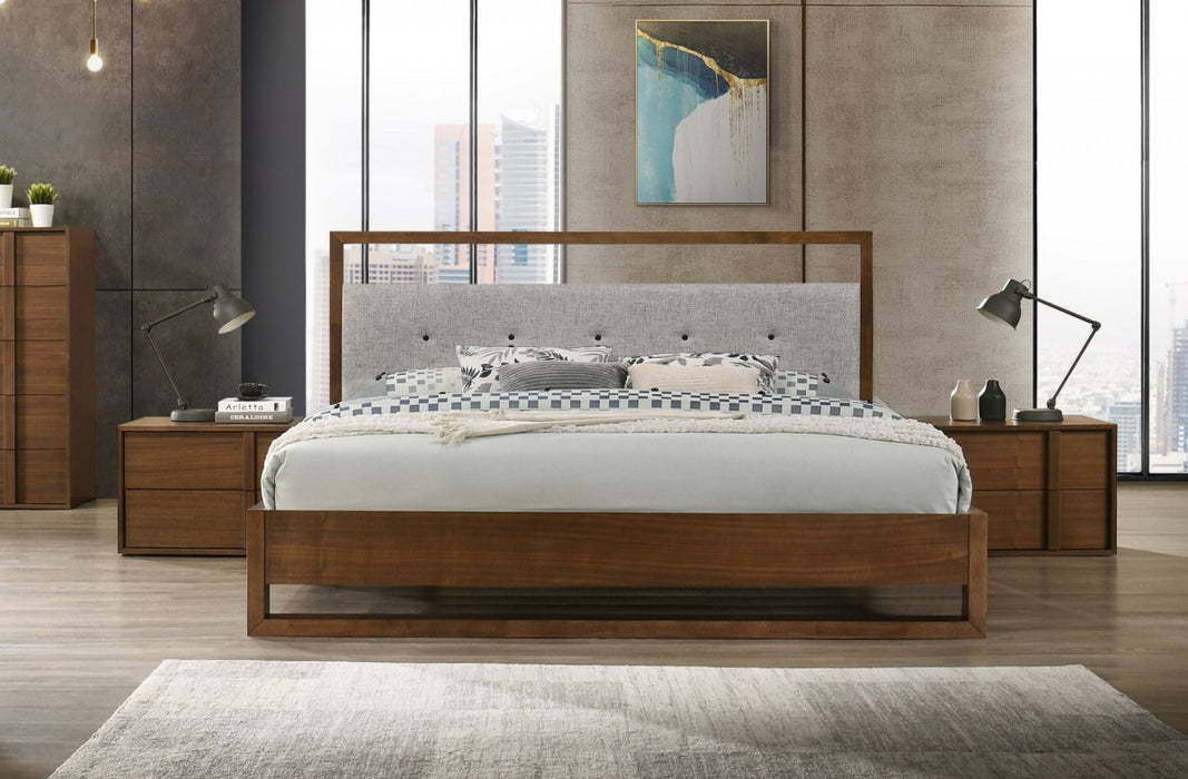 VIG Furniture - Nova Domus Falcor - Modern Grey Fabric & Walnut Veneer Bed - VGMABR-107-BED