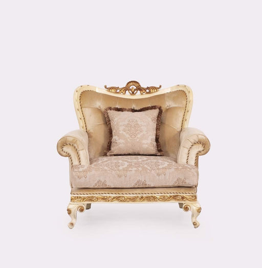 European Furniture - Fantasia Luxury Chair in Antique Beige with Dark Gold Leaf - 40017-C - GreatFurnitureDeal