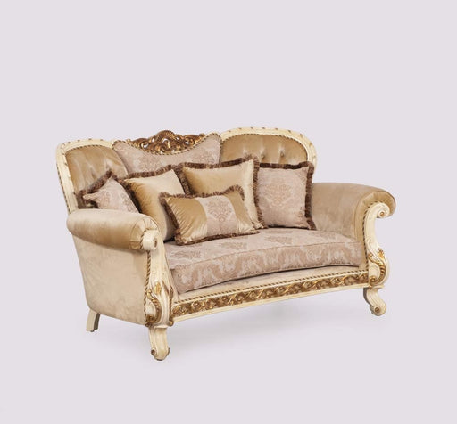 European Furniture - Fantasia Luxury Loveseat in Antique Beige with Dark Gold Leaf - 40017-L - GreatFurnitureDeal