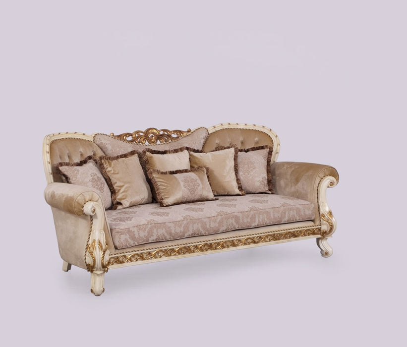 European Furniture - Fantasia 3 Piece Luxury Living Room Set in Antique Beige with Dark Gold Leaf - 40017-S2C - GreatFurnitureDeal