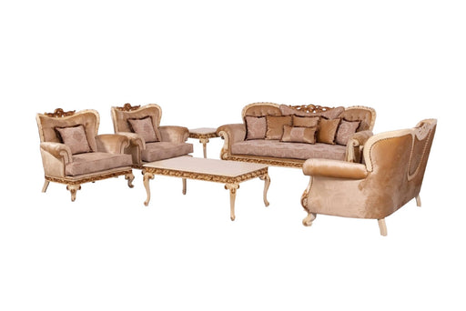 European Furniture - Fantasia 2 Piece Luxury Sofa Set in Antique Beige with Dark Gold Leaf - 40017-SC - GreatFurnitureDeal