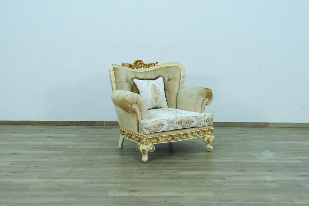European Furniture - Fantasia 3 Piece Living Room Set in Gold-Off White - 40015-3SET