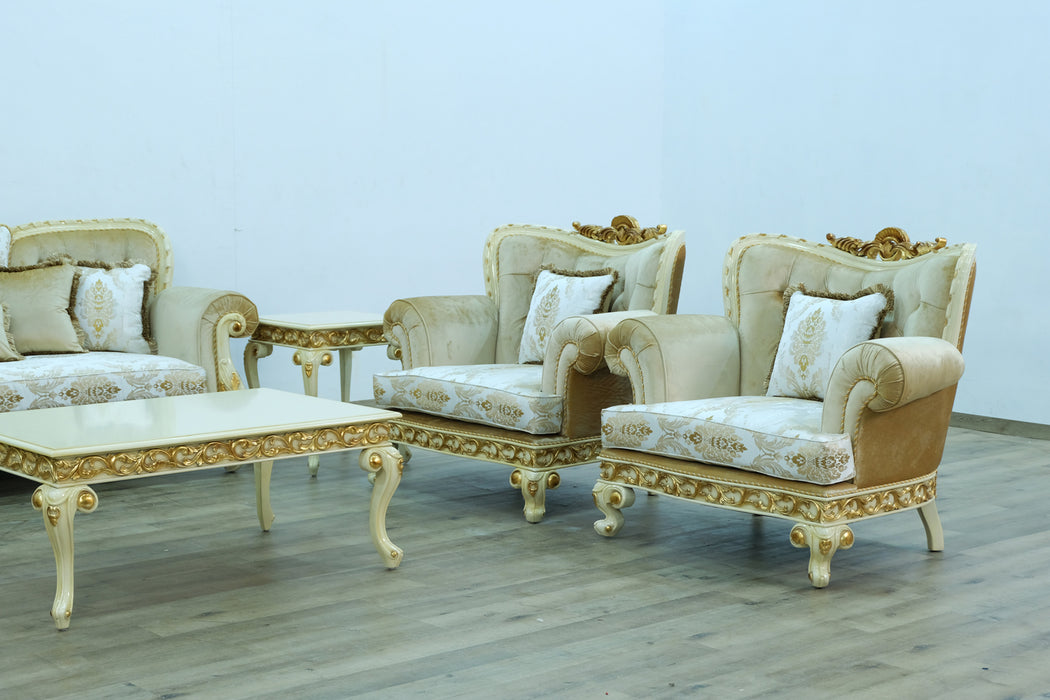European Furniture - Fantasia 2 Piece Living Room Set in Gold-Off White - 40015-2SET - GreatFurnitureDeal