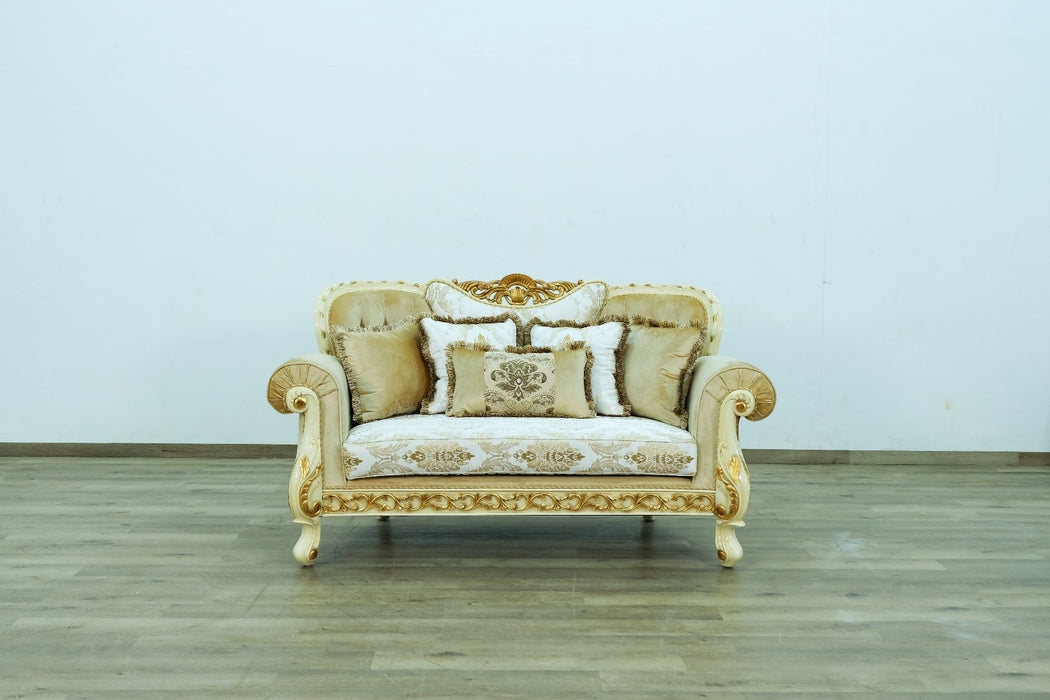 European Furniture - Fantasia Loveseat in Gold-Off White - 40015-L