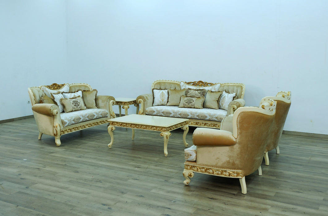 European Furniture - Fantasia 2 Piece Living Room Set in Gold-Off White - 40015-2SET