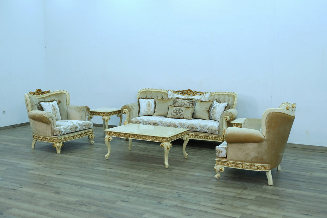 European Furniture - Fantasia 3 Piece Living Room Set in Gold-Off White - 40015-3SET - GreatFurnitureDeal
