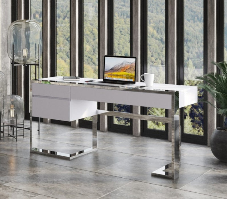 VIG Furniture - Modrest Fauna - Modern White High Gloss & Stainless Steel Desk - VGBBBN-2DK-WHT-DESK