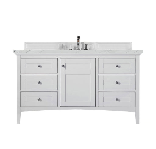 James Martin Furniture - Palisades 60" Single Vanity, Bright White, w/ 3 CM Ethereal Noctis Quartz Top - 527-V60S-BW-3ENC - GreatFurnitureDeal