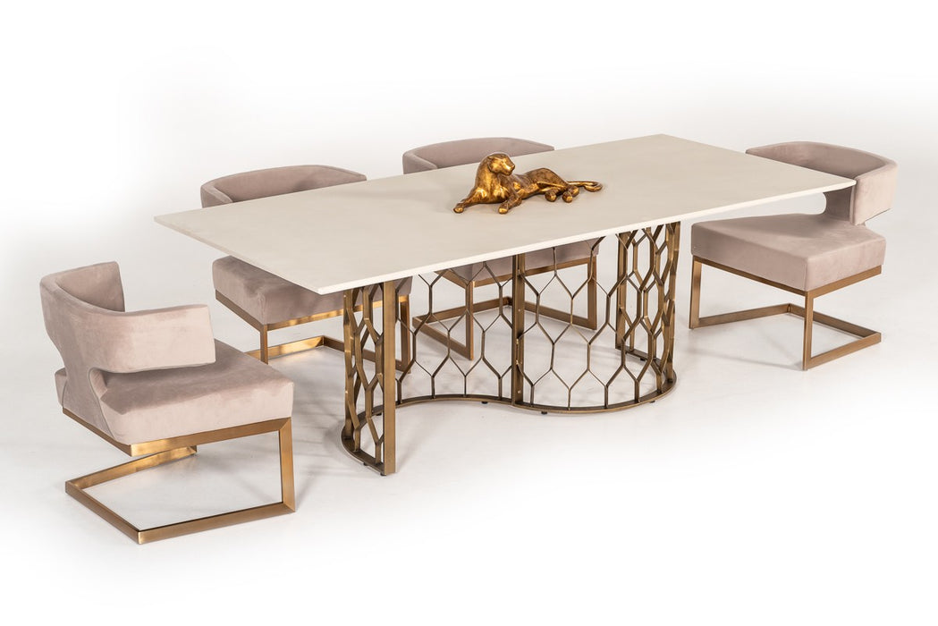 VIG Furniture - Modrest Faye Modern White Concrete & Antique Brass Dining Table - VGLBCHAR-DT220