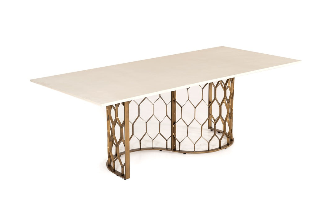VIG Furniture - Modrest Faye Modern White Concrete & Antique Brass Dining Table - VGLBCHAR-DT220