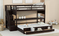 GFD Home - Stairway Twin XL Loft Bed with Twin Size Trundle and 3 Drawers, Storage, Desk, Espresso - GreatFurnitureDeal