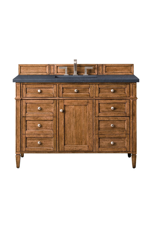 James Martin Furniture - Brittany 48" Saddle Brown Single Vanity w- 3 CM Charcoal Soapstone Quartz Top - 650-V48-SBR-3CSP - GreatFurnitureDeal