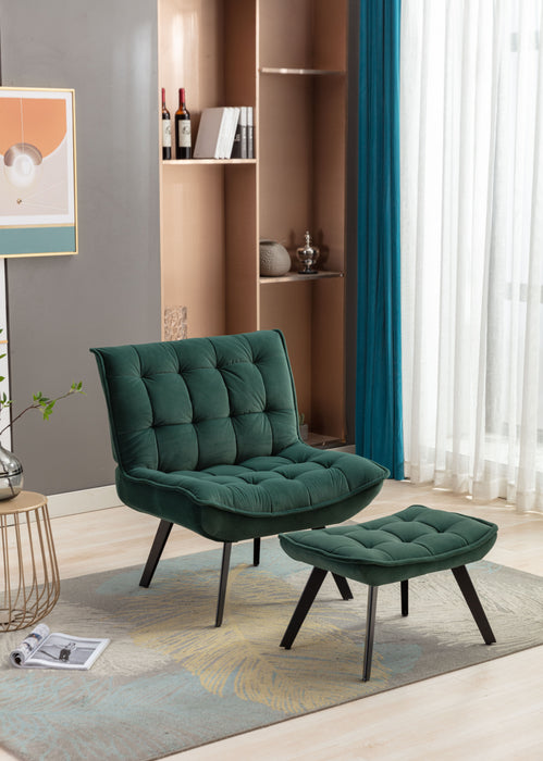 GFD Home - Modern Soft Velvet Fabric Material Large Width Accent Chair Leisure Chair Armchair TV Chair Bedroom Chair With Ottoman Black Legs For Indoor Home And Living Room,Dark Green - GreatFurnitureDeal