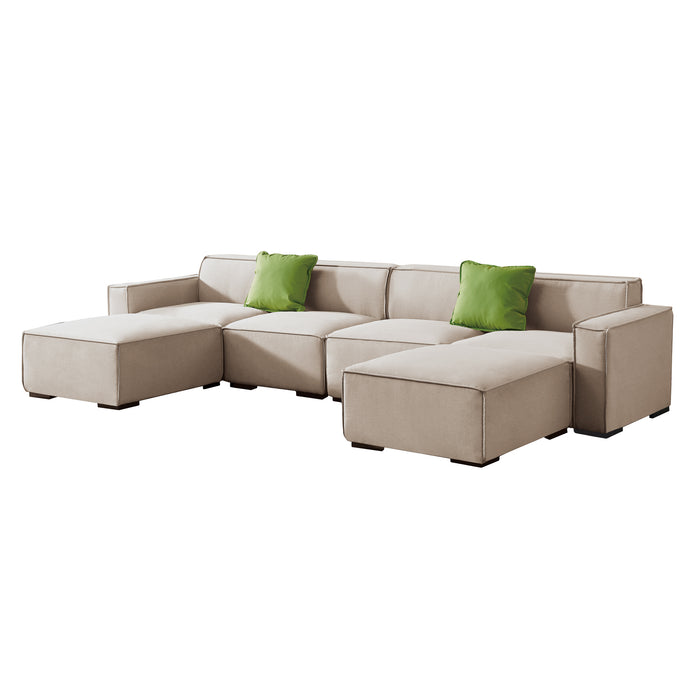 GFD Home - Modular U Shape Sectional Fabric Sofa (Beige) - GreatFurnitureDeal