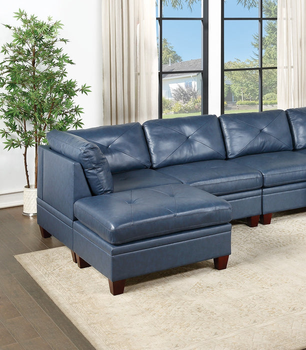 GFD Home - Genuine Leather Ink Blue Tufted 6pc Sectional Set 2x Corner Wedge 2x Armless Chair 2x Ottomans Living Room Furniture Sofa Couch - GreatFurnitureDeal