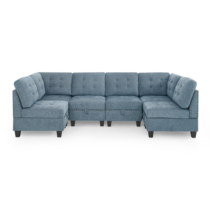 GFD Home - U shape Modular Sectional Sofa，DIY Combination，includes Four Single Chair and Two Corner，Navy Chenille - GreatFurnitureDeal