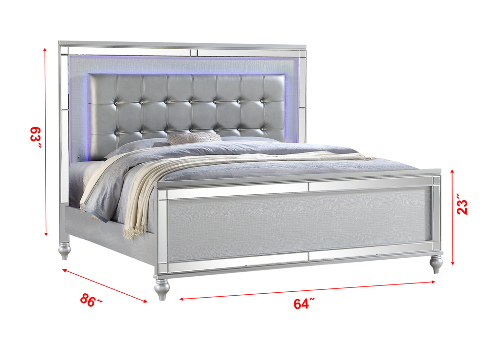 GFD Home - Sterling Queen 6 PC LED Bedroom set made with wood in Silver Color - GreatFurnitureDeal
