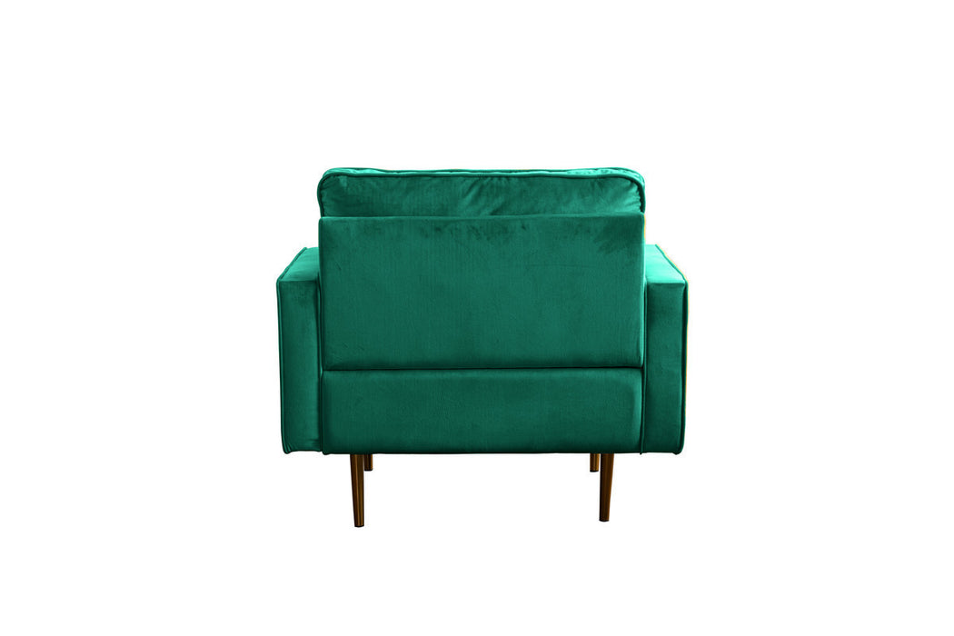 GFD Home - Theo Green Velvet Sofa Loveseat Chair Living Room Set with Pillows - GreatFurnitureDeal