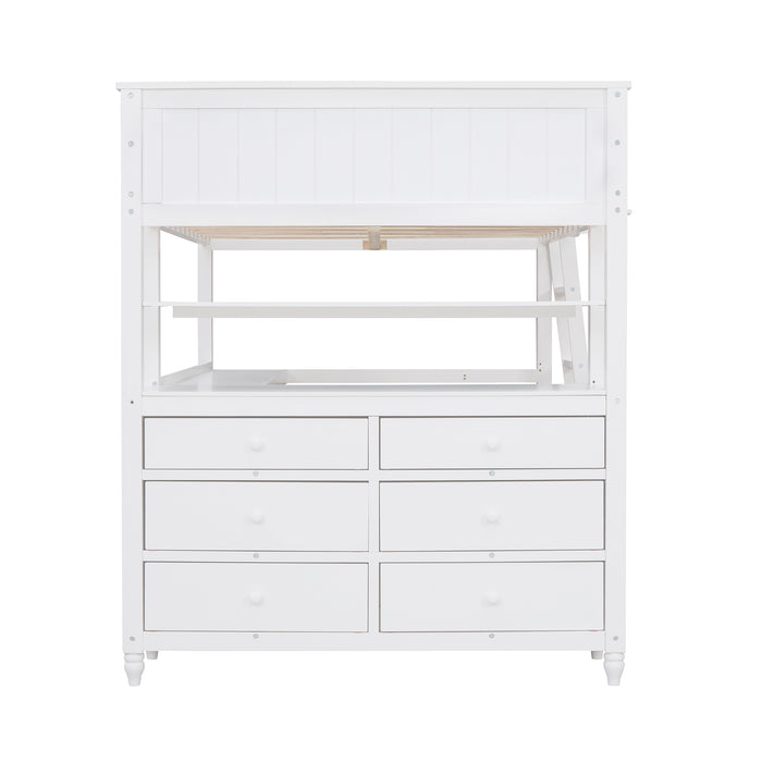 GFD Home - Full size Loft Bed with Drawers and Desk, Wooden Loft Bed with Shelves - White(OLD SKU:LT000529AAK) - GreatFurnitureDeal