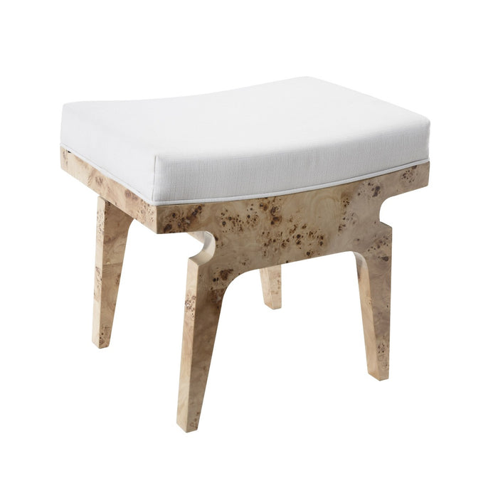 Worlds Away - Rectangular Stool With White Linen Cushion In Burl Wood - FERGIE BW - GreatFurnitureDeal