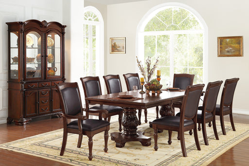 GFD Home - Majestic Royal Dining Room Table w Leaf 2x Arm Chairs And 6x Side Chairs Brown 9pc Set Rubberwood Dining Table Double Pedestal Base Rectangle Table - GreatFurnitureDeal