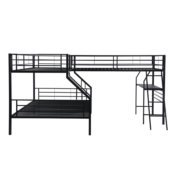 GFD Home - Twin over Full Bunk Bed with a Twin Size Loft Bed attached, with a Desk, Metal, Black(OLD SKU:SM000606AAB-1) - GreatFurnitureDeal