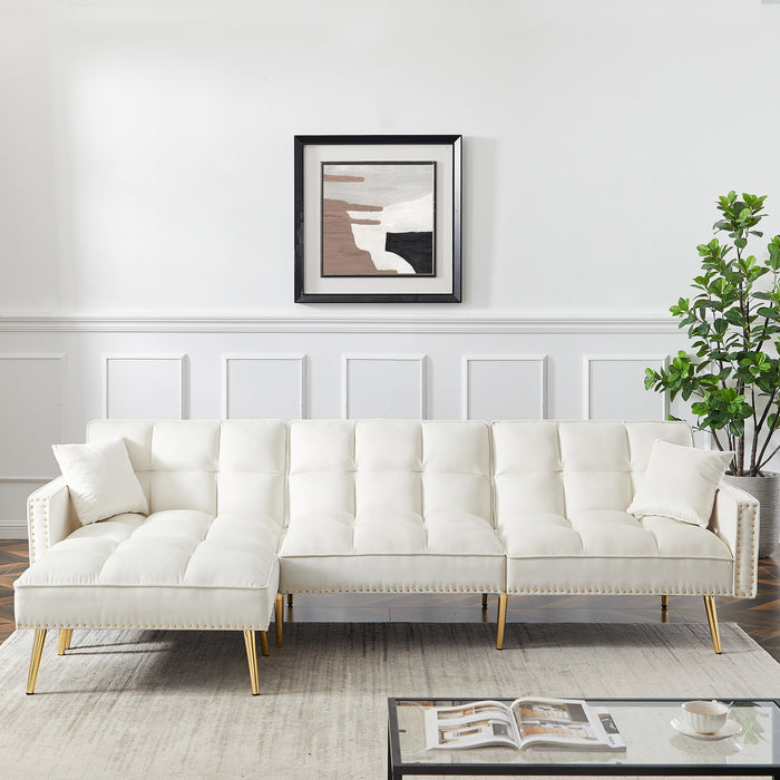 Cream Fabric Modern Reversible Sectional Sofa w/Foot Stool